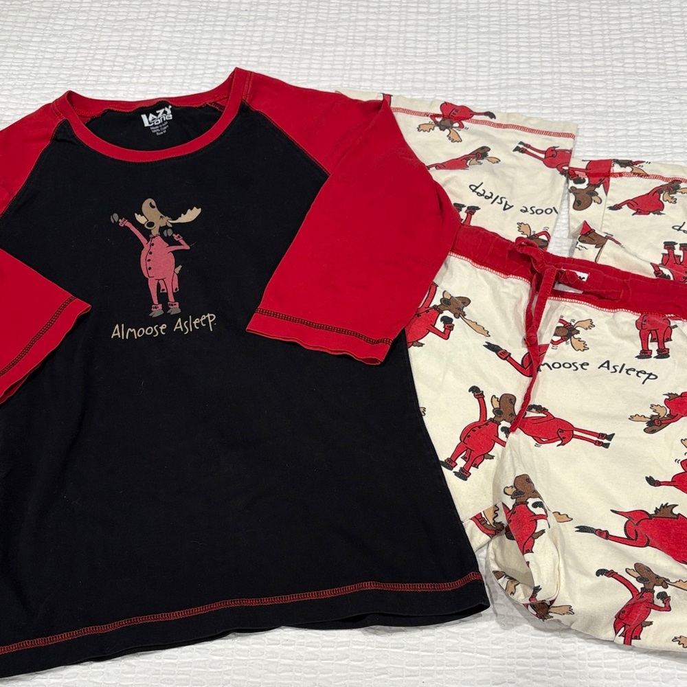 Lazy One Women’s  Pajama Set - Black and Red Moose Print